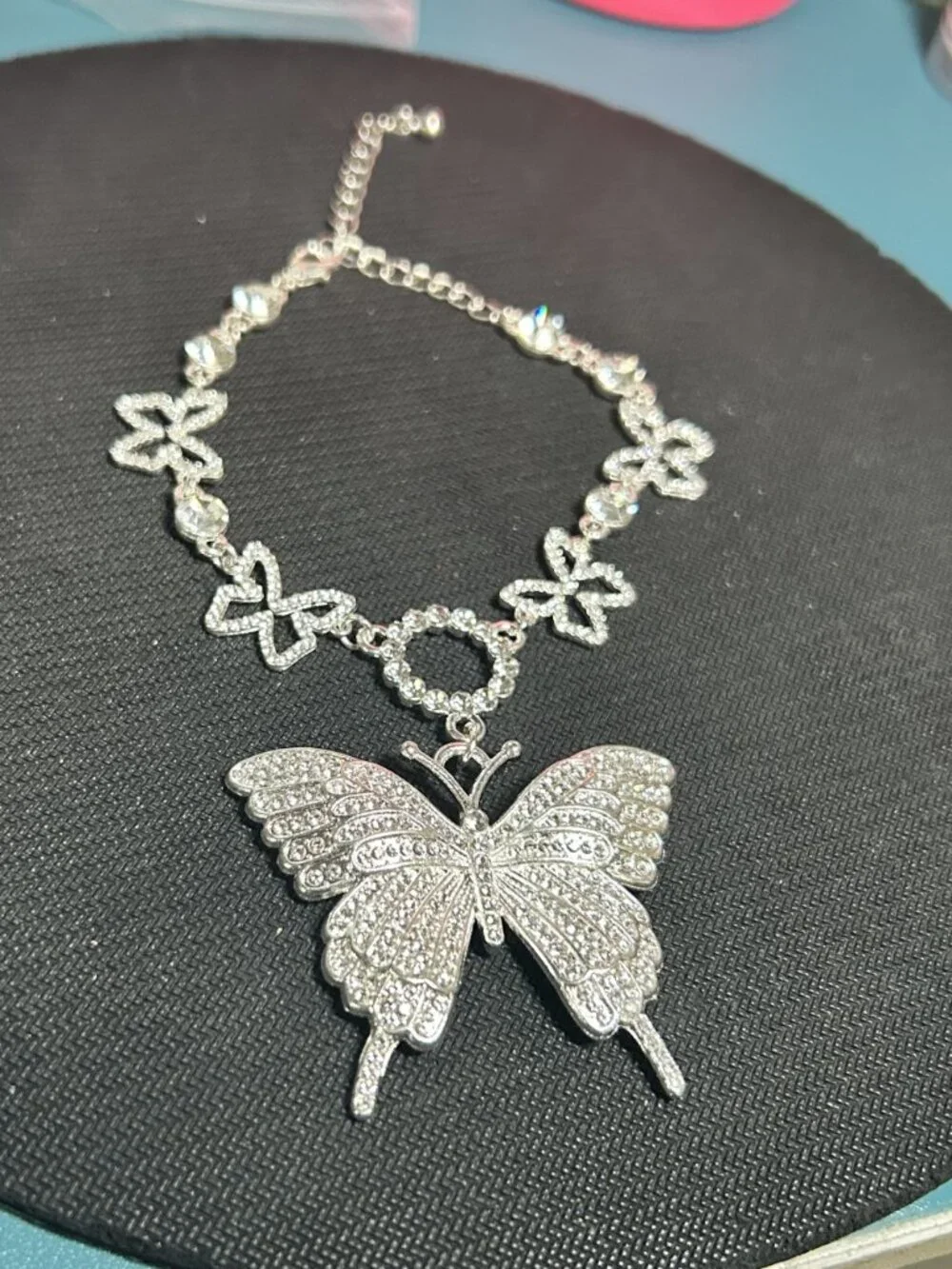 Silver Rhinestone Butterfly Statement Anklet / Ankle Bracelet
